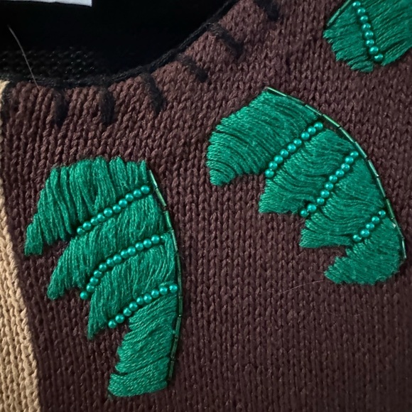 Victoria Jones VTG Jungle African Safari Animal Beaded Embroidered Sweater LG - Picture 5 of 15